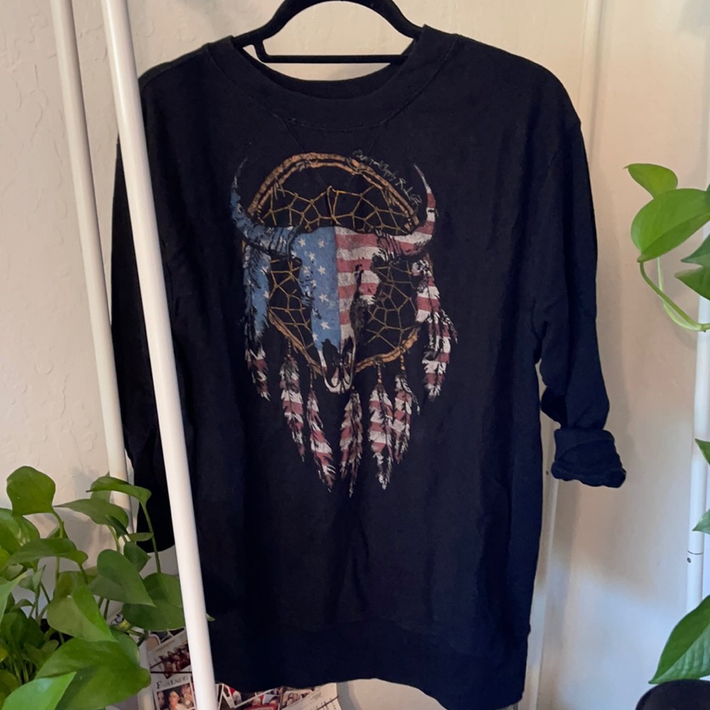 Oversized skull printed 3/4sleeve tunic sweatshirt